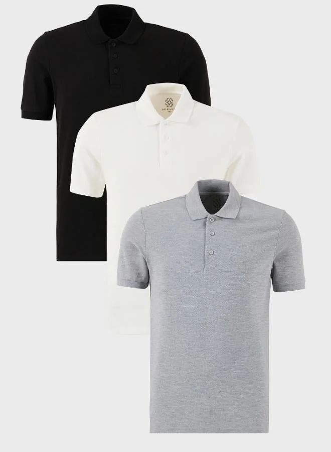 Buratti Buratti Cotton Regular Fit Button-Down Polo Collar 3-Pack T-Shirt Men's T-SHIRT 5902127S3